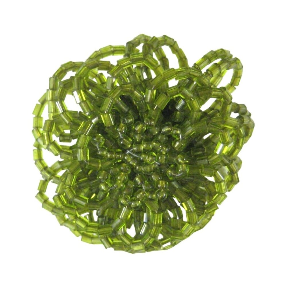 Green Beaded Flower Brooch Pin Vintage 1980s Silvertone